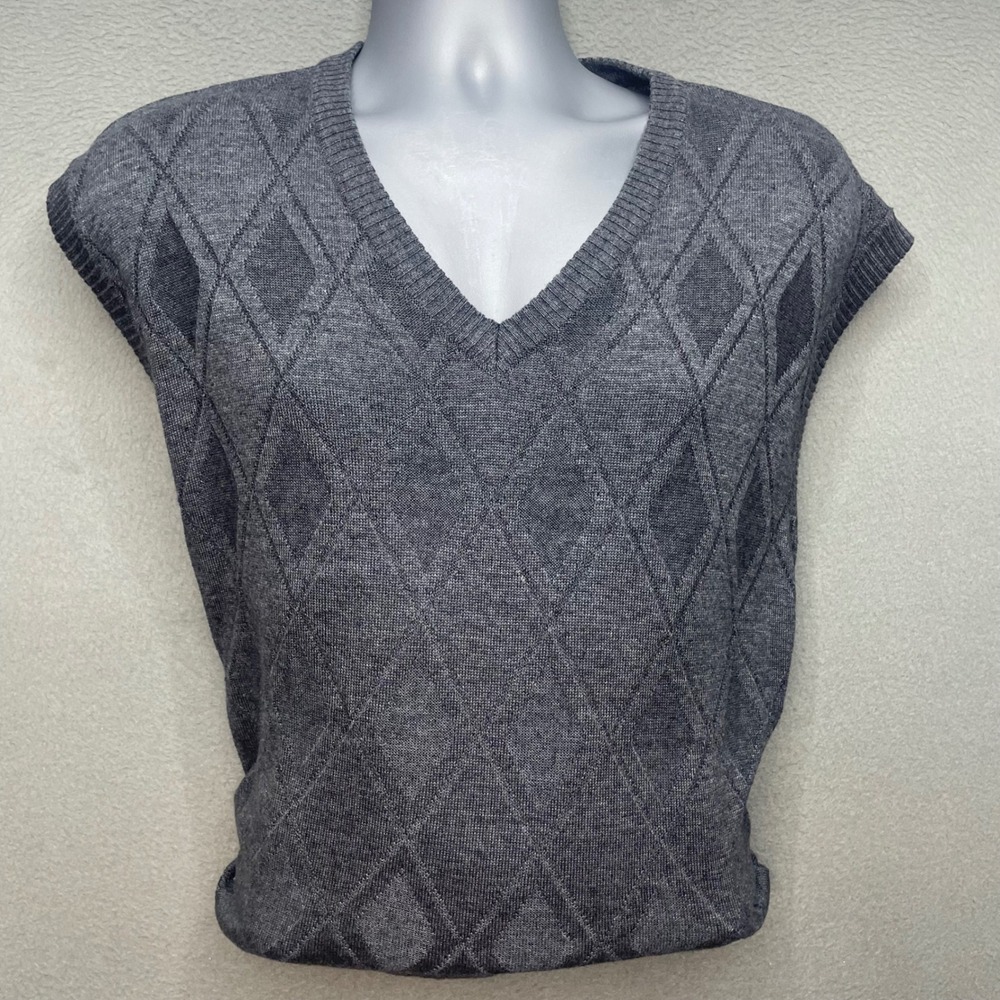 Oscar de la Renta Men Sweater Vest Cotton Argyle XXL Gray Preppy Dark Academia